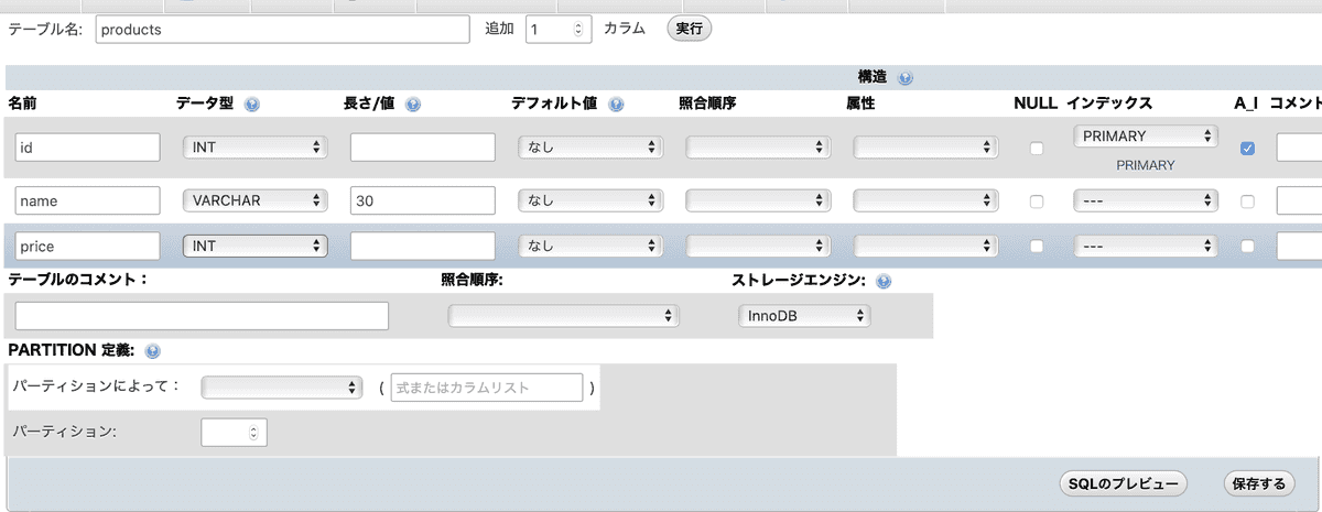 テーブルの設計
